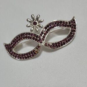 Silver and Purple Masquerade Brooch with Starburst Accent